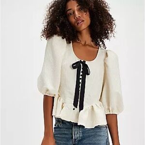 Free People Pamela Embroidered
Bow Trim Top Cream